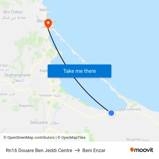 Rn16 Douare Ben Jeddi Centre to Beni Enzar map