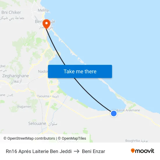 Rn16 Aprés Laiterie Ben Jeddi to Beni Enzar map
