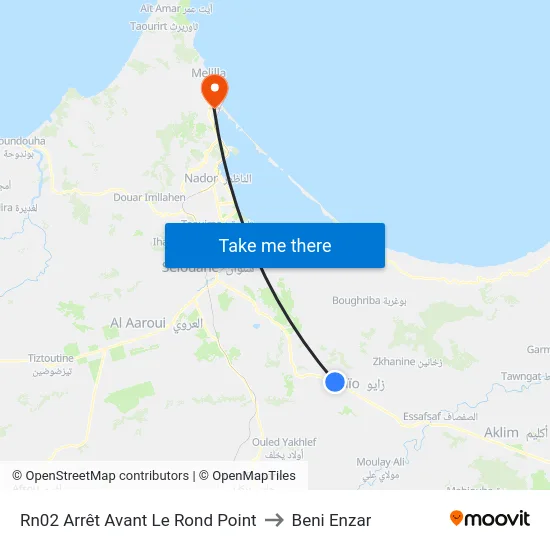 Rn02 Arrêt Avant Le Rond Point to Beni Enzar map