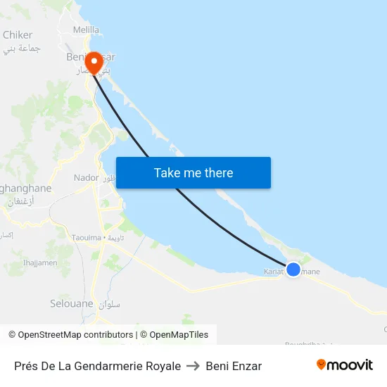 Prés De La Gendarmerie Royale to Beni Enzar map