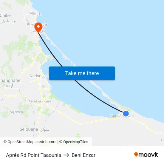 Aprés Rd Point Taaounia to Beni Enzar map