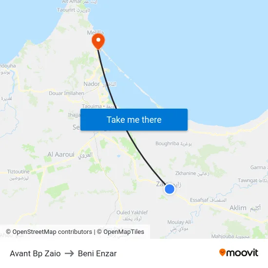 Avant Bp Zaio to Beni Enzar map
