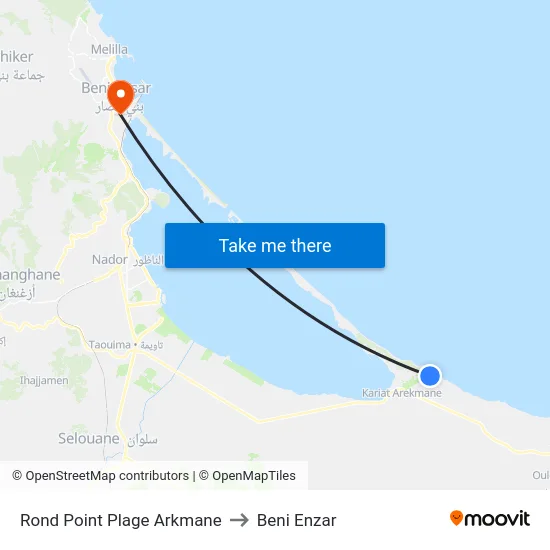 Rond Point Plage Arkmane to Beni Enzar map