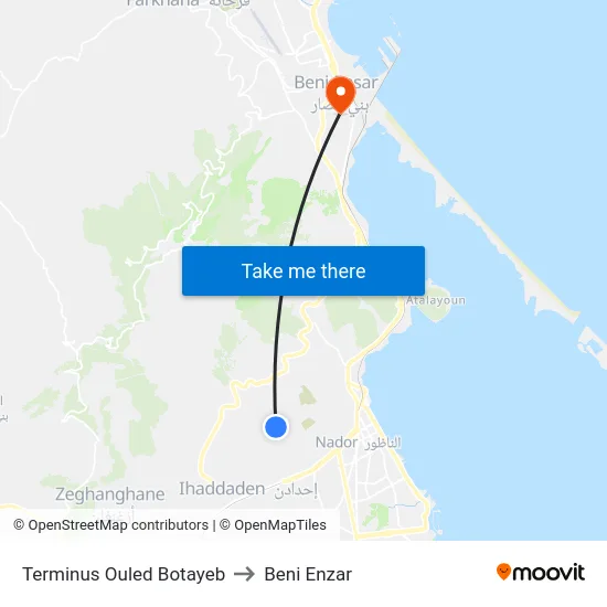 Ouled Botayeb Terminal to Beni Enzar map