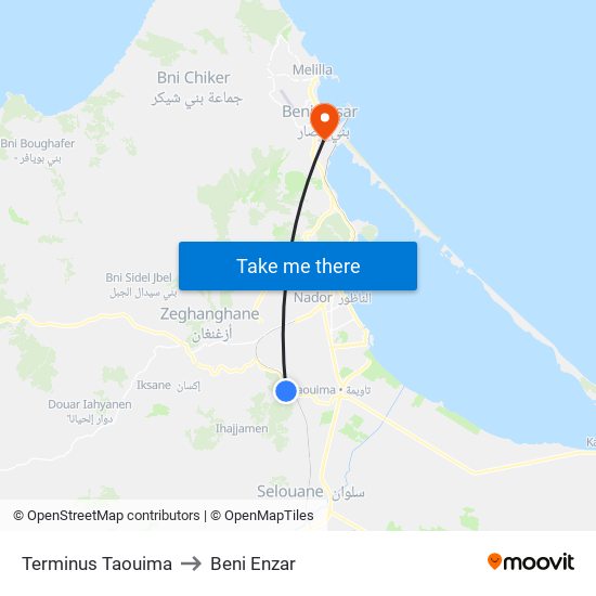 Terminus Taouima to Beni Enzar map