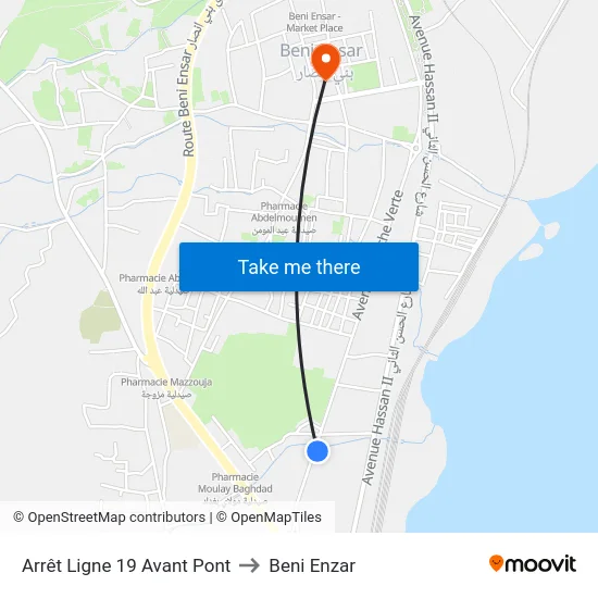 Arrêt Ligne 19 Avant Pont to Beni Enzar map