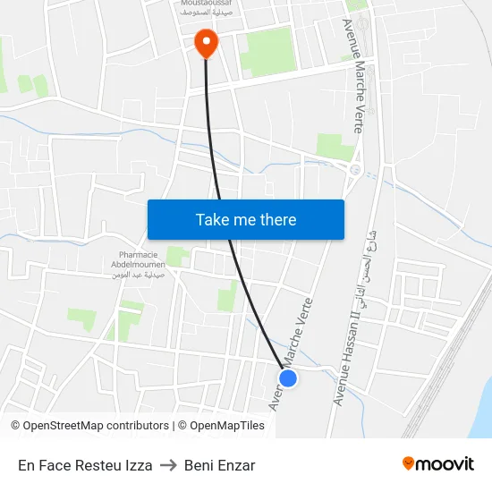 En Face Resteu Izza to Beni Enzar map