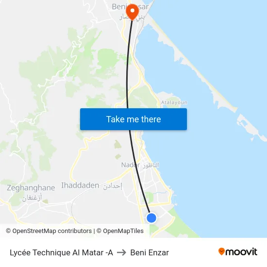 Al Matar Technical High School - A to Beni Enzar map