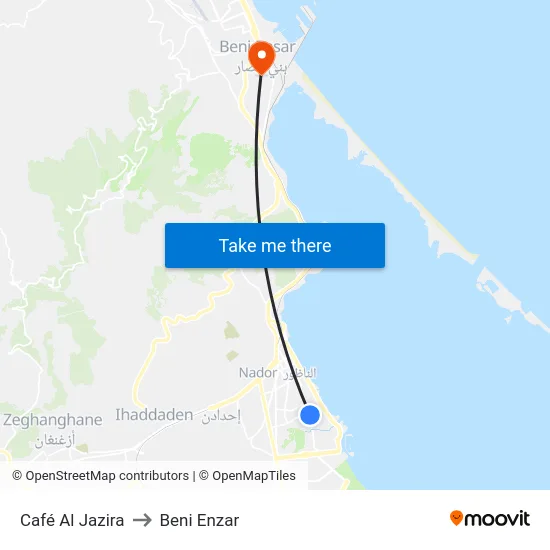 Al Jazira Cafe to Beni Enzar map