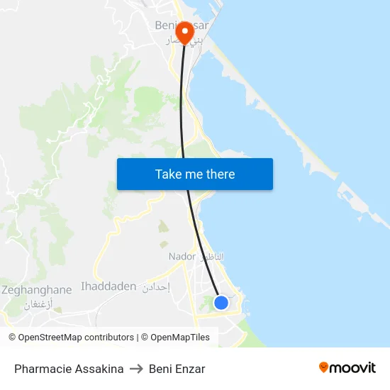 Assakina Pharmacy to Beni Enzar map