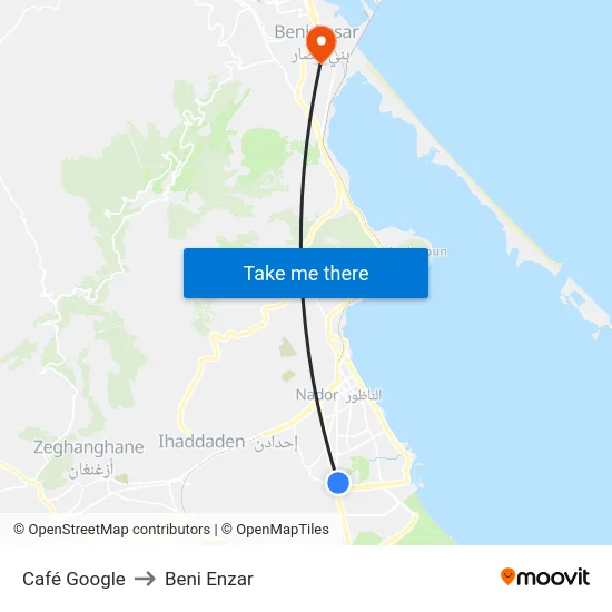 Google Cafe to Beni Enzar map