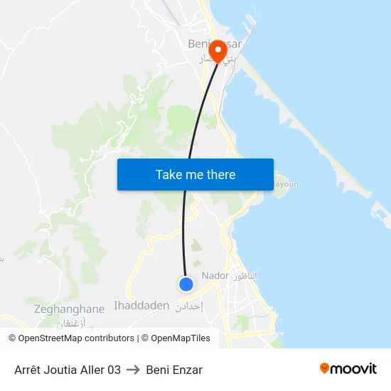 Arrêt Joutia Aller 03 to Beni Enzar map