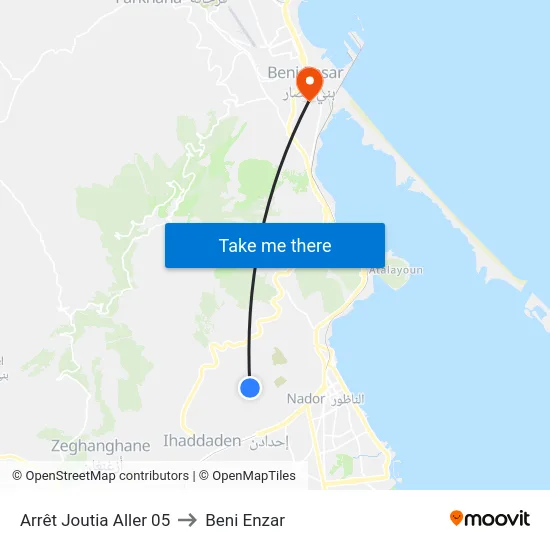 Arrêt Joutia Aller 05 to Beni Enzar map