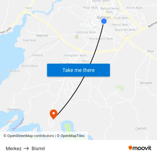 Merkez to Bismil map