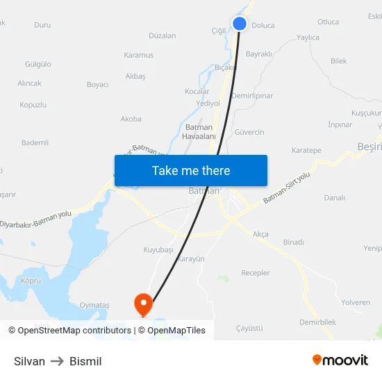 Silvan to Bismil map