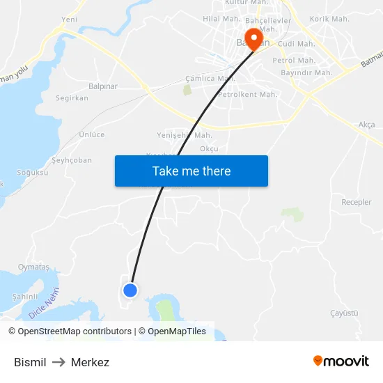 Bismil to Merkez map