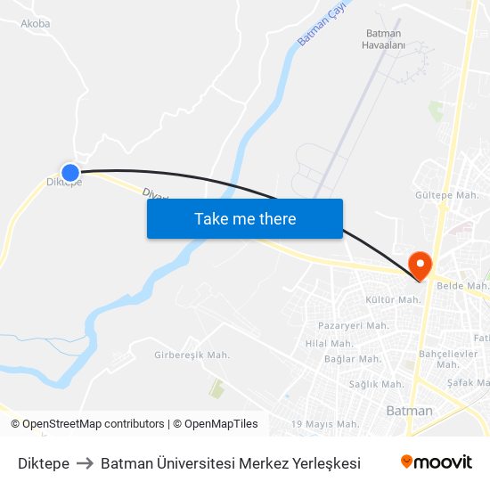 Diktepe to Batman Üniversitesi Merkez Yerleşkesi map