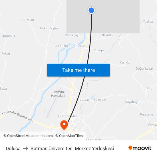 Doluca to Batman Üniversitesi Merkez Yerleşkesi map