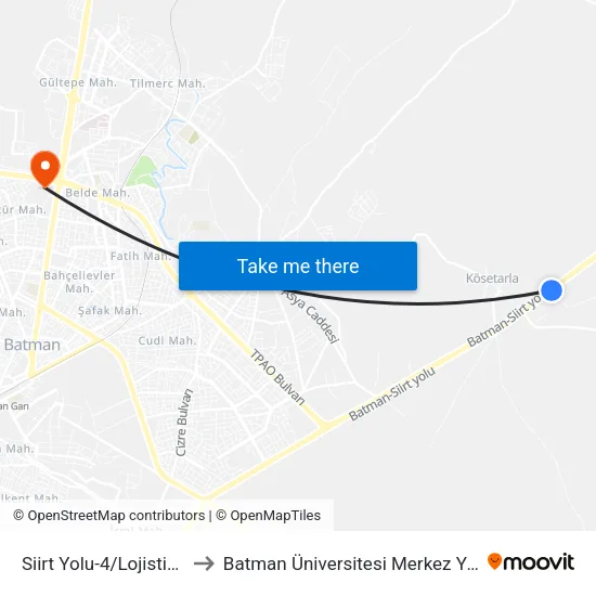 Siirt Yolu-4/Lojistik Depo to Batman Üniversitesi Merkez Yerleşkesi map