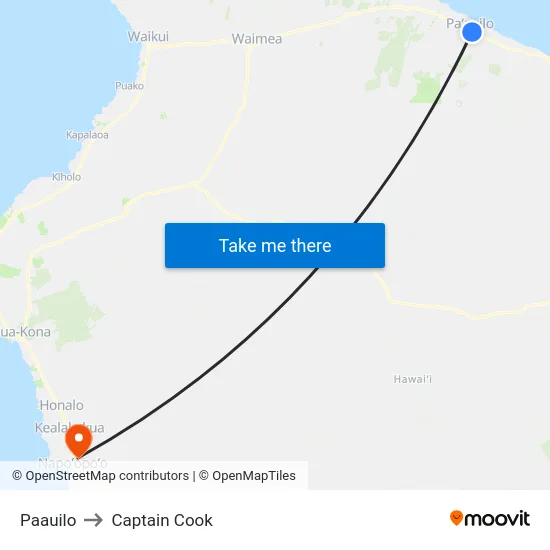 Paauilo to Captain Cook map