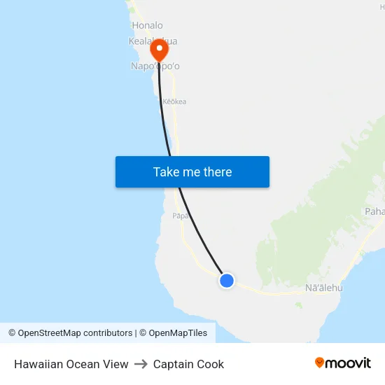Hawaiian Ocean View to Captain Cook map