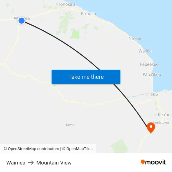 Waimea to Mountain View map