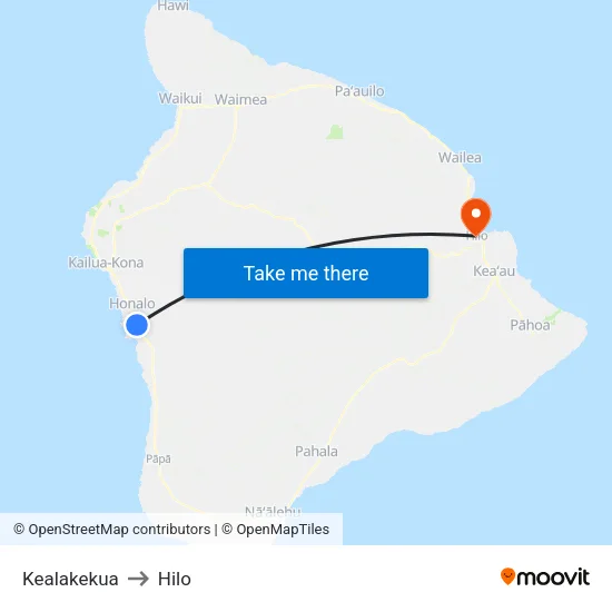 Kealakekua to Hilo map