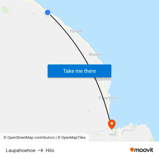 Laupahoehoe to Hilo map
