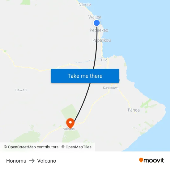 Honomu to Volcano map