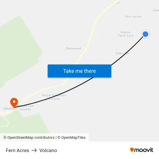 Fern Acres to Volcano map