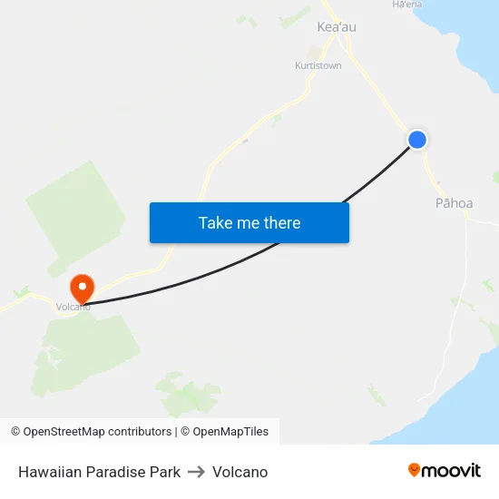 Hawaiian Paradise Park to Volcano map