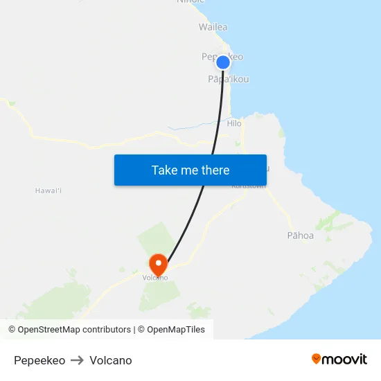 Pepeekeo to Volcano map