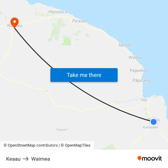 Keaau to Waimea map