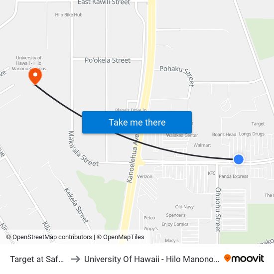 Target at Safeway to University Of Hawaii - Hilo Manono Campus map