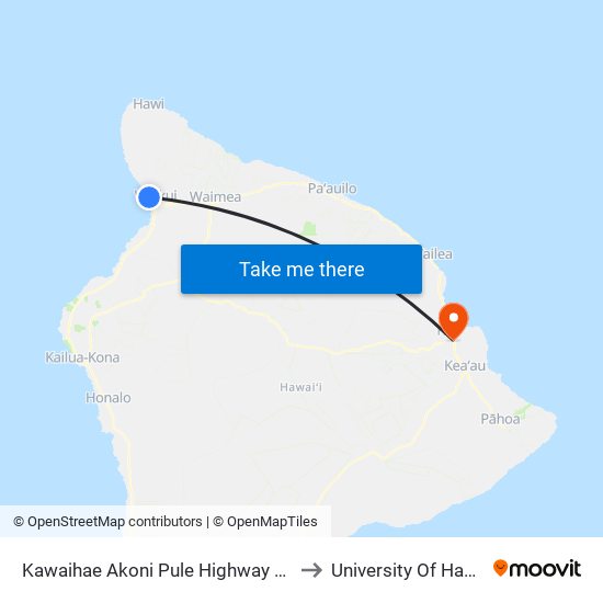 Kawaihae Akoni Pule Highway at Kawaihae Road Intersection (Ocean Sports) to University Of Hawaii - Hilo Manono Campus map