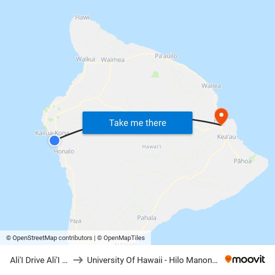 Ali'I Drive Ali'I Villas to University Of Hawaii - Hilo Manono Campus map