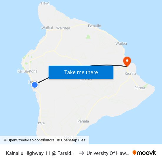 Kainaliu Highway 11 @ Farside Nahenahe Loop (Teshima's Restaurant) to University Of Hawaii - Hilo Manono Campus map