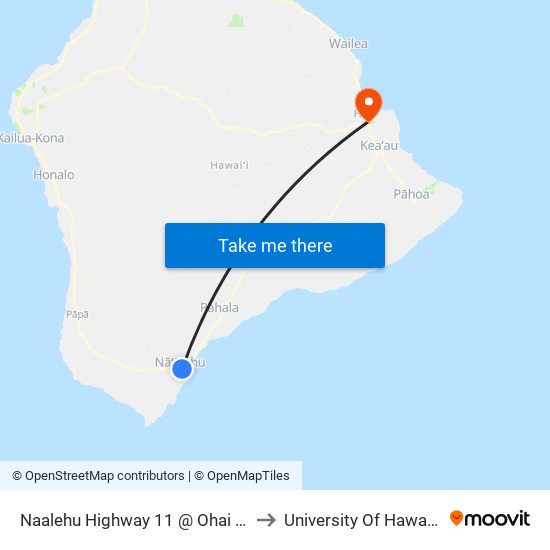 Naalehu Highway 11 @ Ohai Road (Naalehu Elementary School) to University Of Hawaii - Hilo Manono Campus map