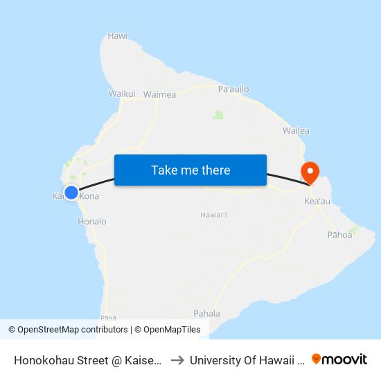 Honokohau Street @ Kaiser Permanente Medical Offices to University Of Hawaii - Hilo Manono Campus map