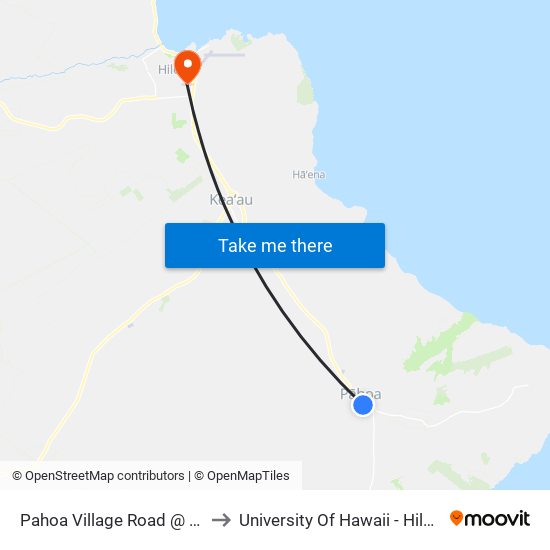 Pahoa Village Road @ In Front 7-Eleven to University Of Hawaii - Hilo Manono Campus map