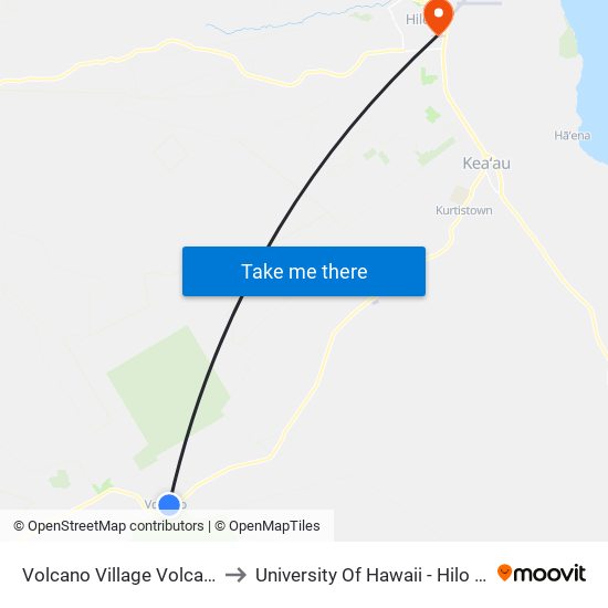 Volcano Village Volcano Post Office to University Of Hawaii - Hilo Manono Campus map
