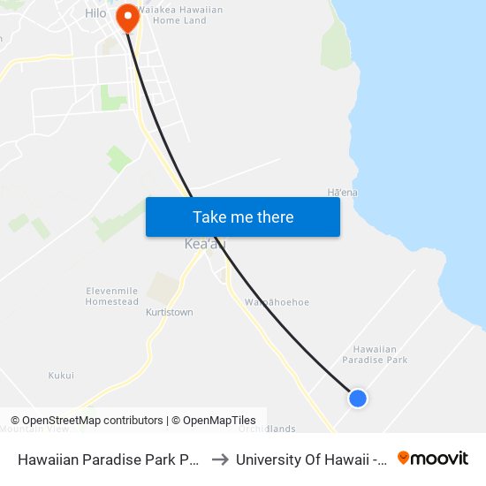 Hawaiian Paradise Park Paradise Drive And 25th Ave to University Of Hawaii - Hilo Manono Campus map