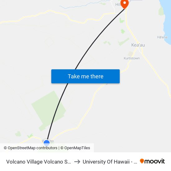 Volcano Village Volcano School Of Arts And Science to University Of Hawaii - Hilo Manono Campus map