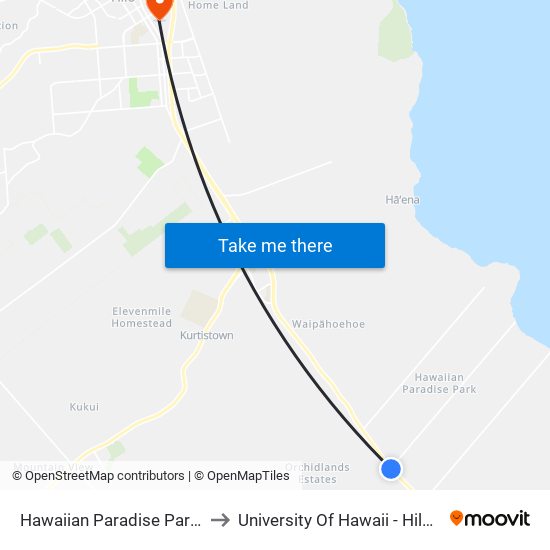 Hawaiian Paradise Park  Paradise Drive to University Of Hawaii - Hilo Manono Campus map