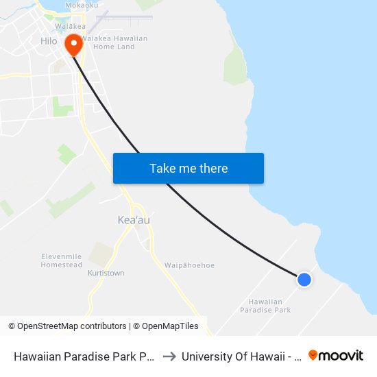 Hawaiian Paradise Park Paradise Drive And 5th Ave to University Of Hawaii - Hilo Manono Campus map