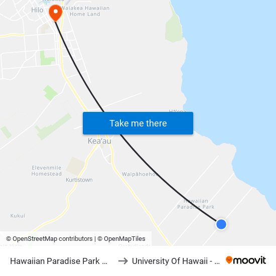 Hawaiian Paradise Park Makuu Drive And 16th Ave to University Of Hawaii - Hilo Manono Campus map