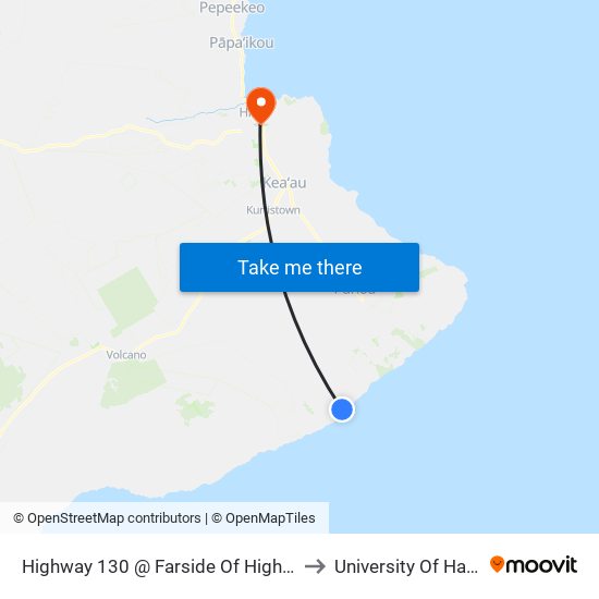 Highway 130 @ Farside Of Highway 137 Pavement Shoulder (Kaimu Beach Park) to University Of Hawaii - Hilo Manono Campus map