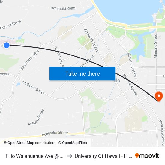 Hilo Waianuenue Ave @ Hilo Medical Center to University Of Hawaii - Hilo Manono Campus map