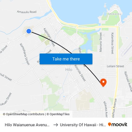 Hilo Waianuenue Avenue @ Hilo High School to University Of Hawaii - Hilo Manono Campus map