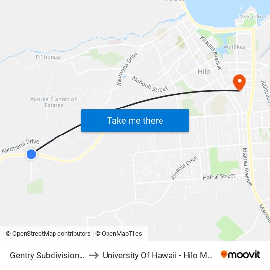 Gentry Subdivision Wilder Rd to University Of Hawaii - Hilo Manono Campus map